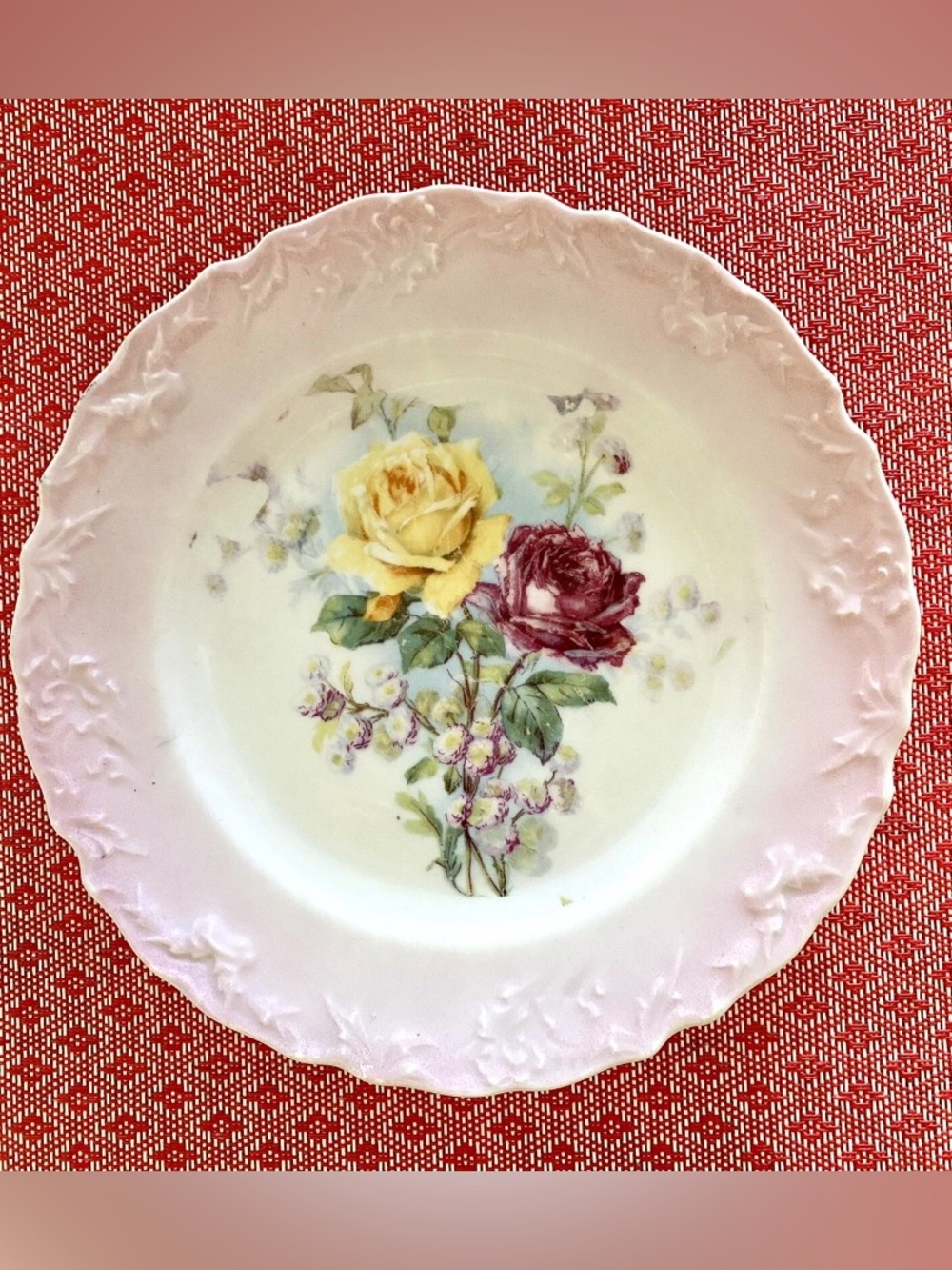 Royal Rose Pink Embossed Plate Wheelock & Company Germany 7 1/2" Vintage